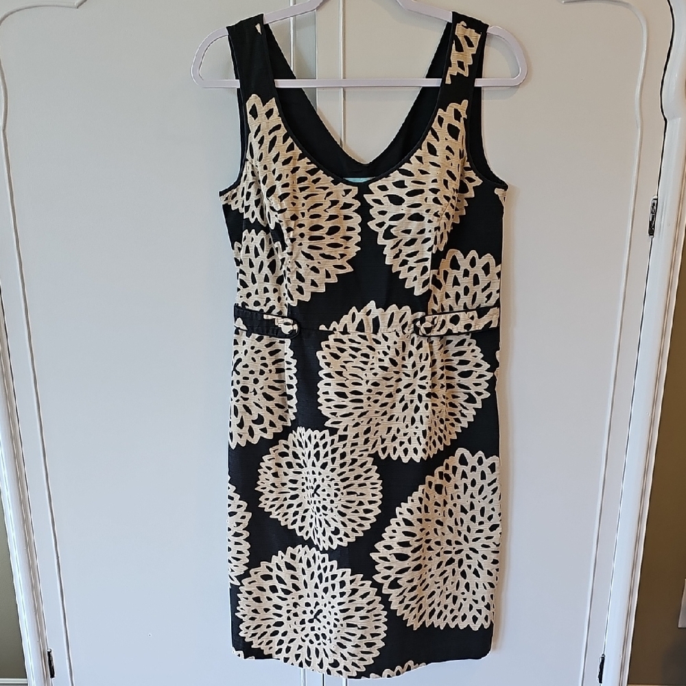 Boden Black and Cream Sheath Midi Dress V-Neck Sleeveless